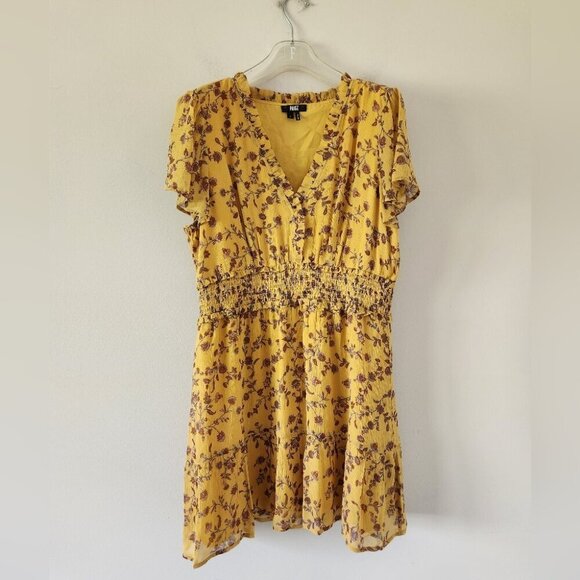 PAIGE | Giannina Silk Dress Mustard Yellow Floral Sz LARGE - Picture 2 of 5